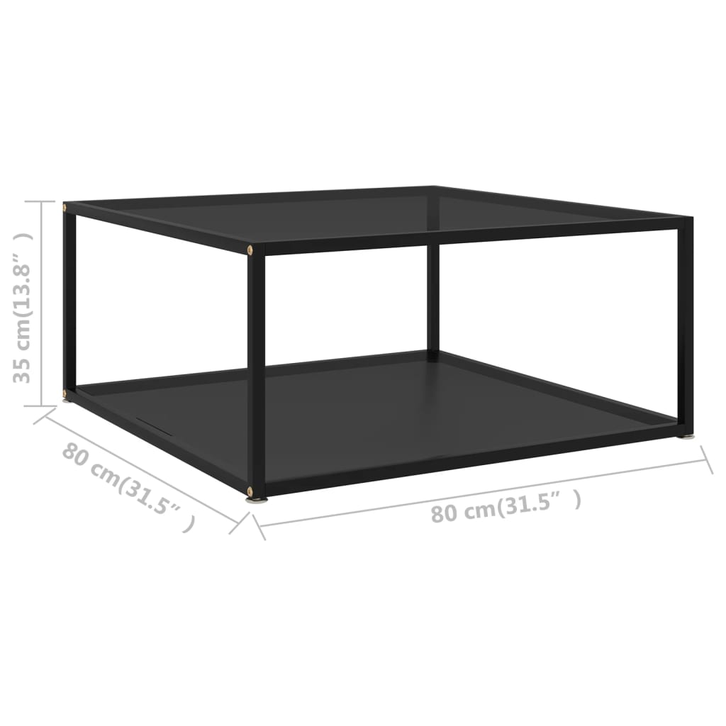 vidaXL Sohvapöytä musta 80x80x35 cm karkaistu lasi