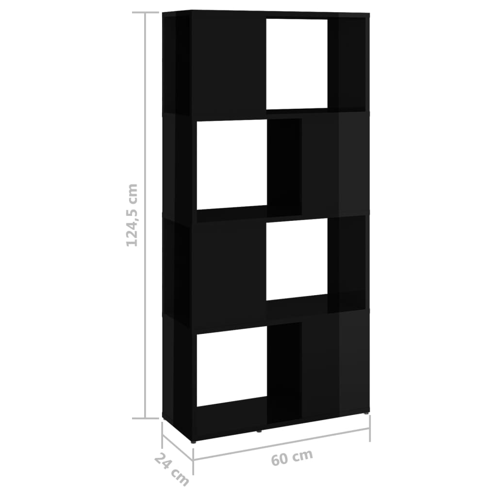 vidaXL Kirjahylly/tilanjakaja korkeakiilto musta 60x24x124,5 cm