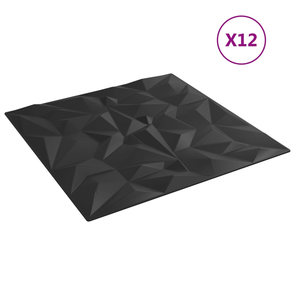 vidaXL Seinäpaneelit 12 kpl musta 50x50 cm XPS 3 m² ametisti