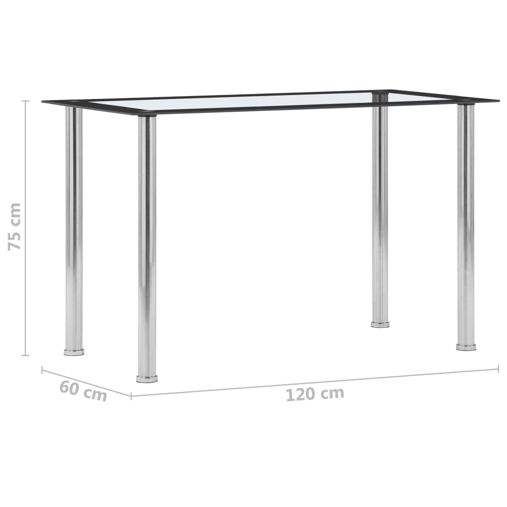 vidaXL Ruokapöytä musta ja läpinäkyvä 120x60x75 cm karkaistu lasi