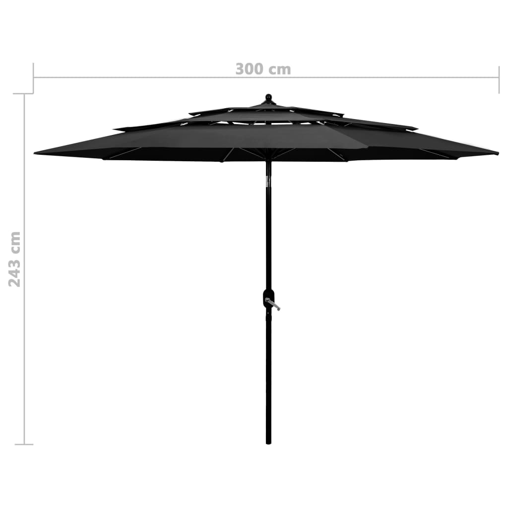 vidaXL 3-tasoinen aurinkovarjo alumiinitanko antrasiitti 3 m