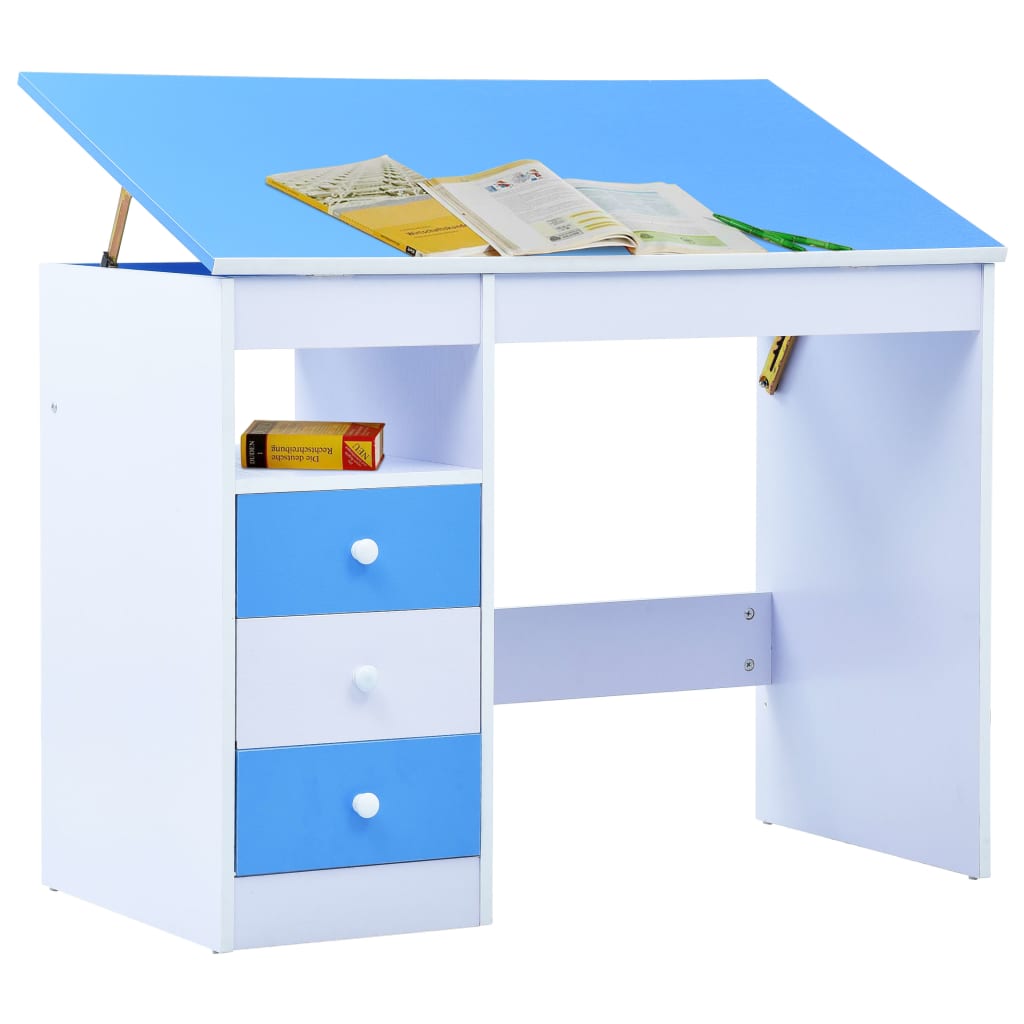 vidaXL Lasten piirustuspöytä kallistettava sininen ja valkoinen