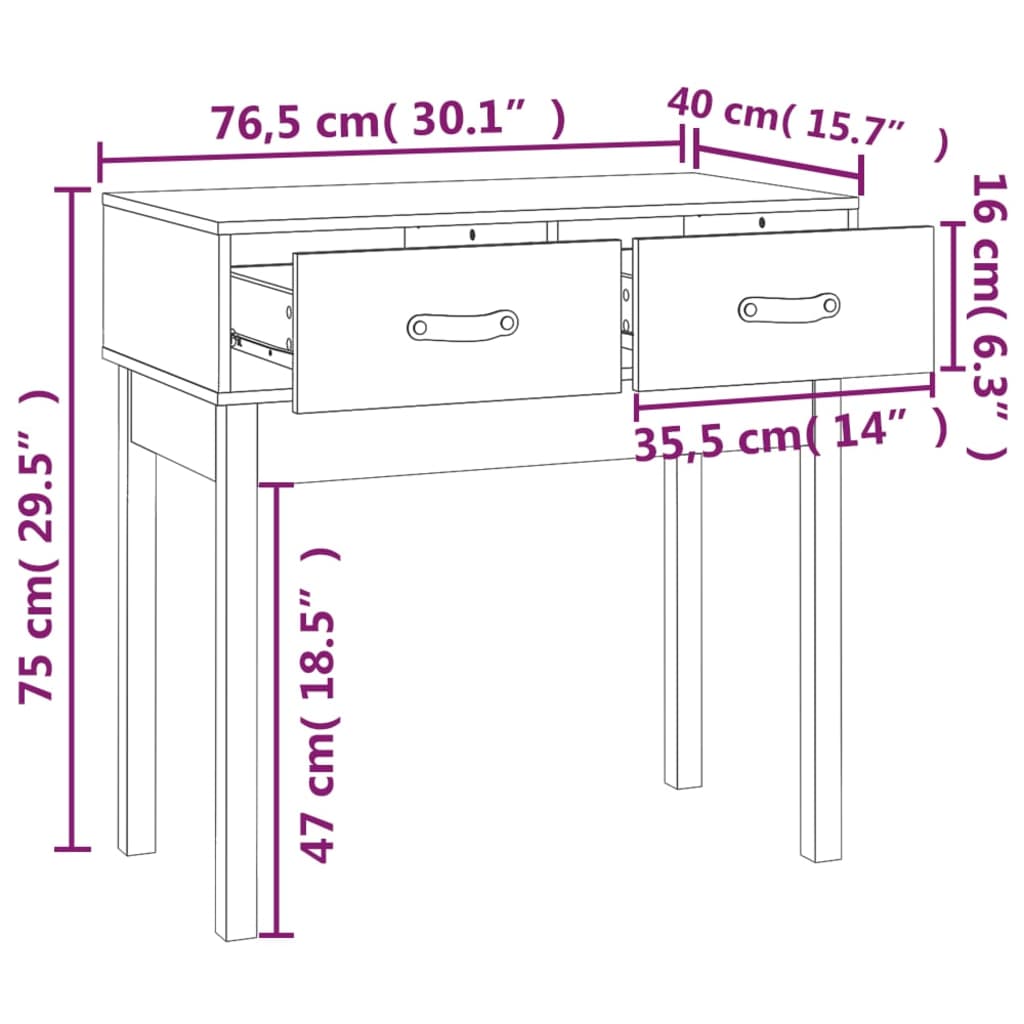 vidaXL Konsolipöytä 76,5x40x75 cm täysi mänty