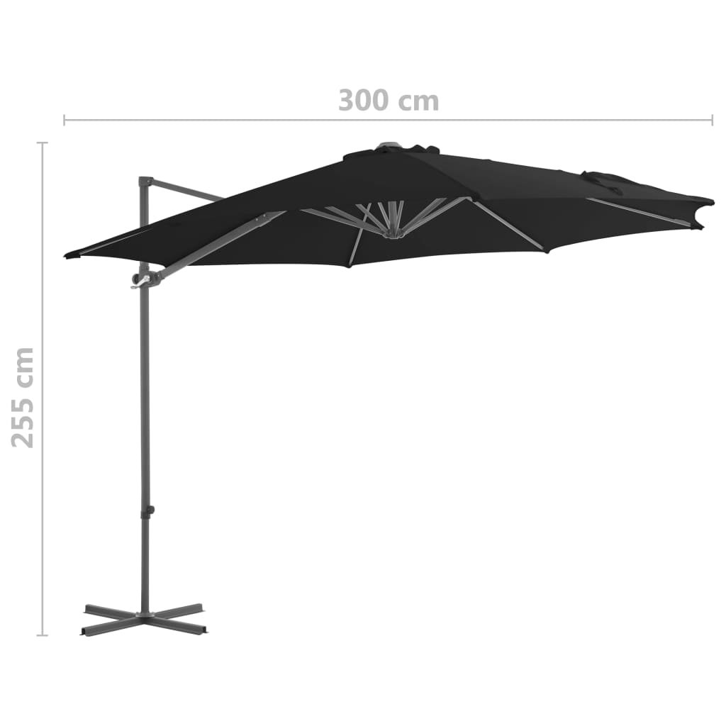 vidaXL Riippuva aurinkovarjo teräspylväällä musta 300 cm