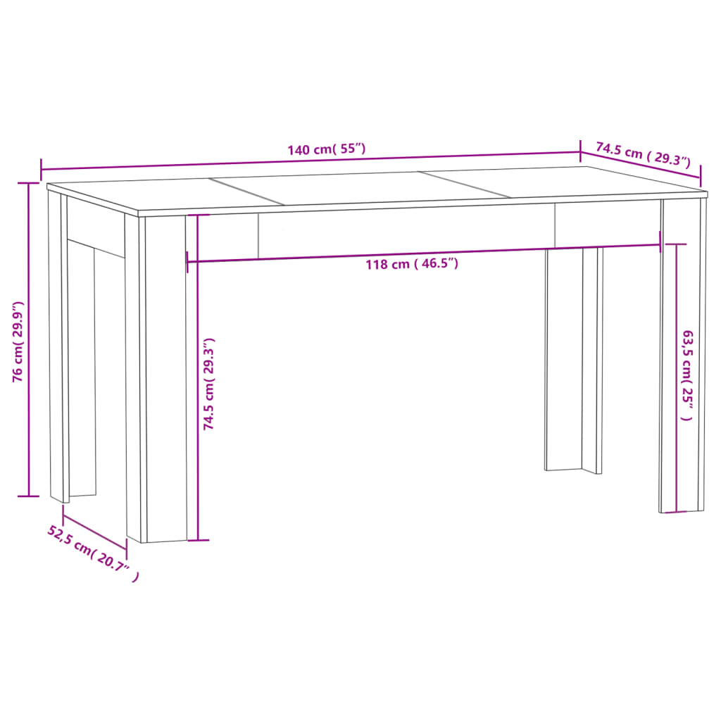 vidaXL Ruokapöytä Sonoma-tammi 140x74,5x76 cm lastulevy