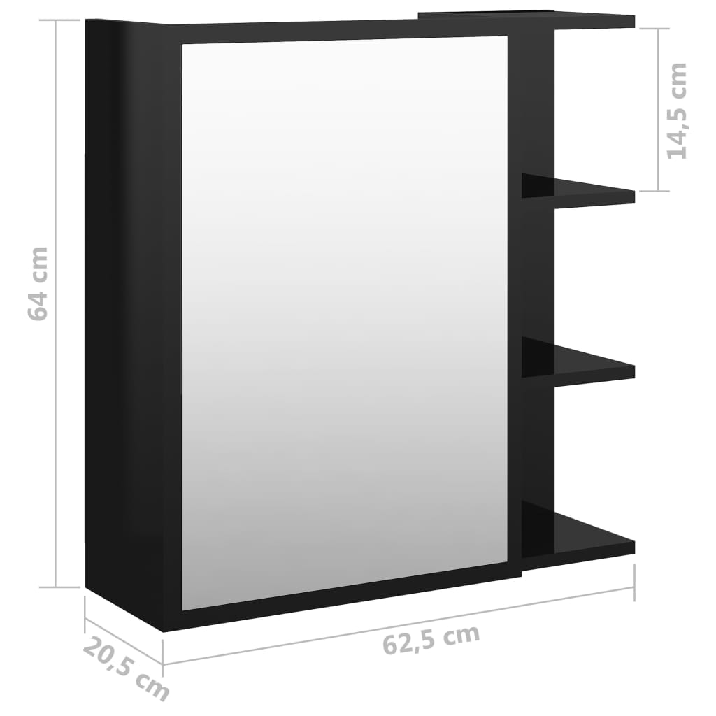 vidaXL Kylpyhuoneen peilikaappi kk-musta 62,5x20,5x64 cm lastulevy