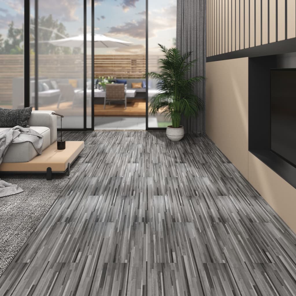 vidaXL PVC lattialankku ei-itsekiinnittyvä 5,26 m² 2 mm raidat harmaa
