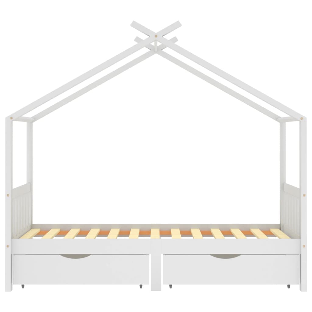 vidaXL Lasten sängynrunko laatikoilla valkoinen täysi mänty 90x200 cm