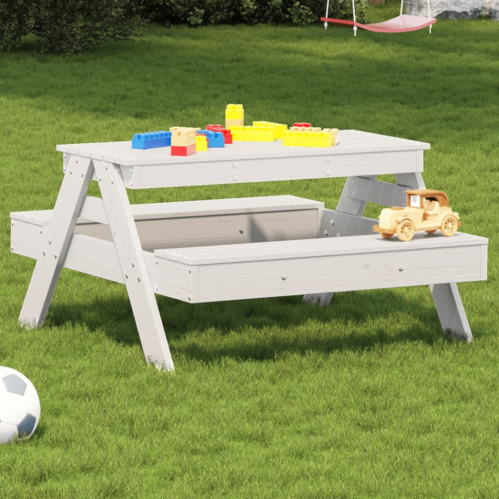 vidaXL Lasten piknikpöytä valkoinen 88x97x52 cm täysi mänty