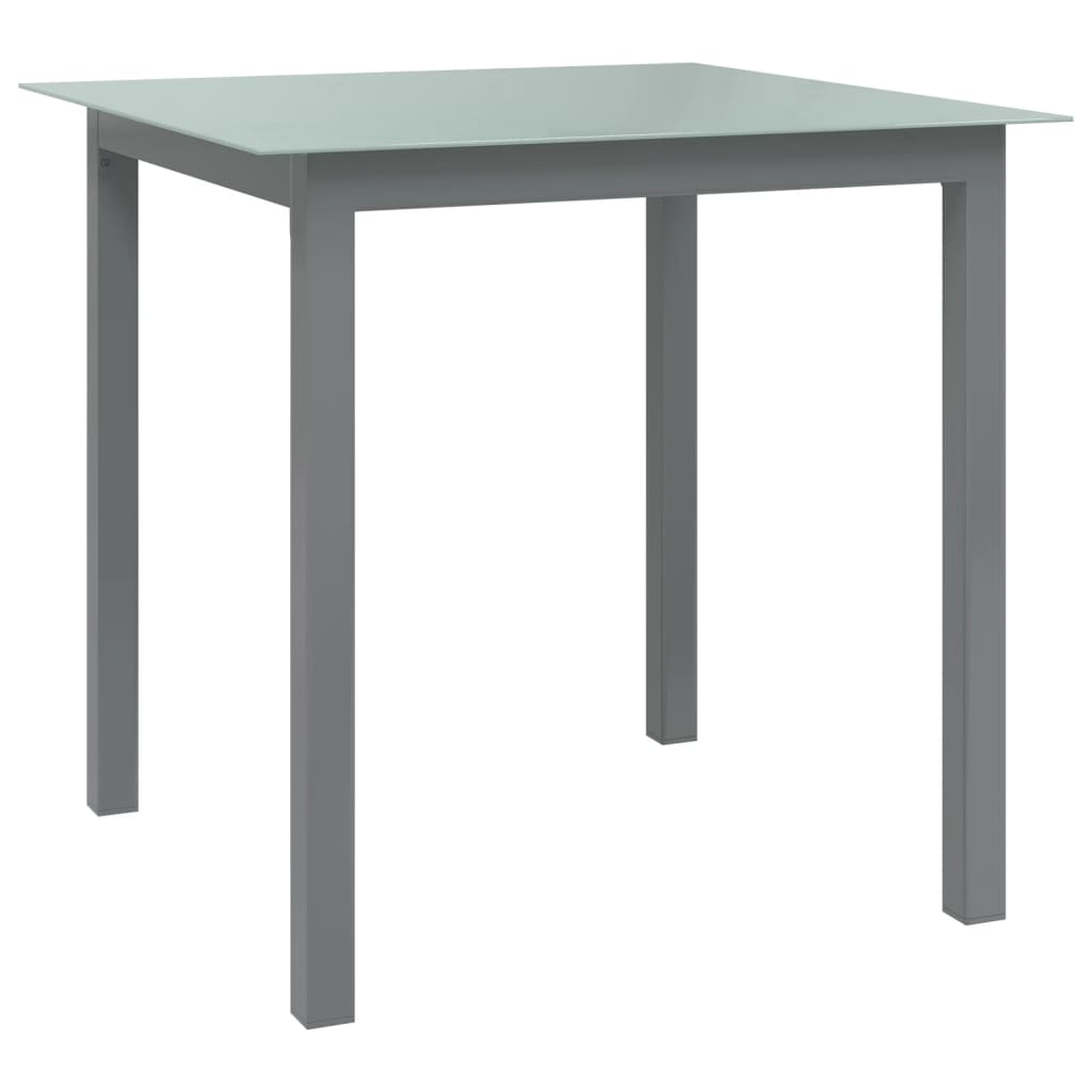 vidaXL Puutarhapöytä vaaleanharmaa 80x80x74 cm alumiini ja lasi