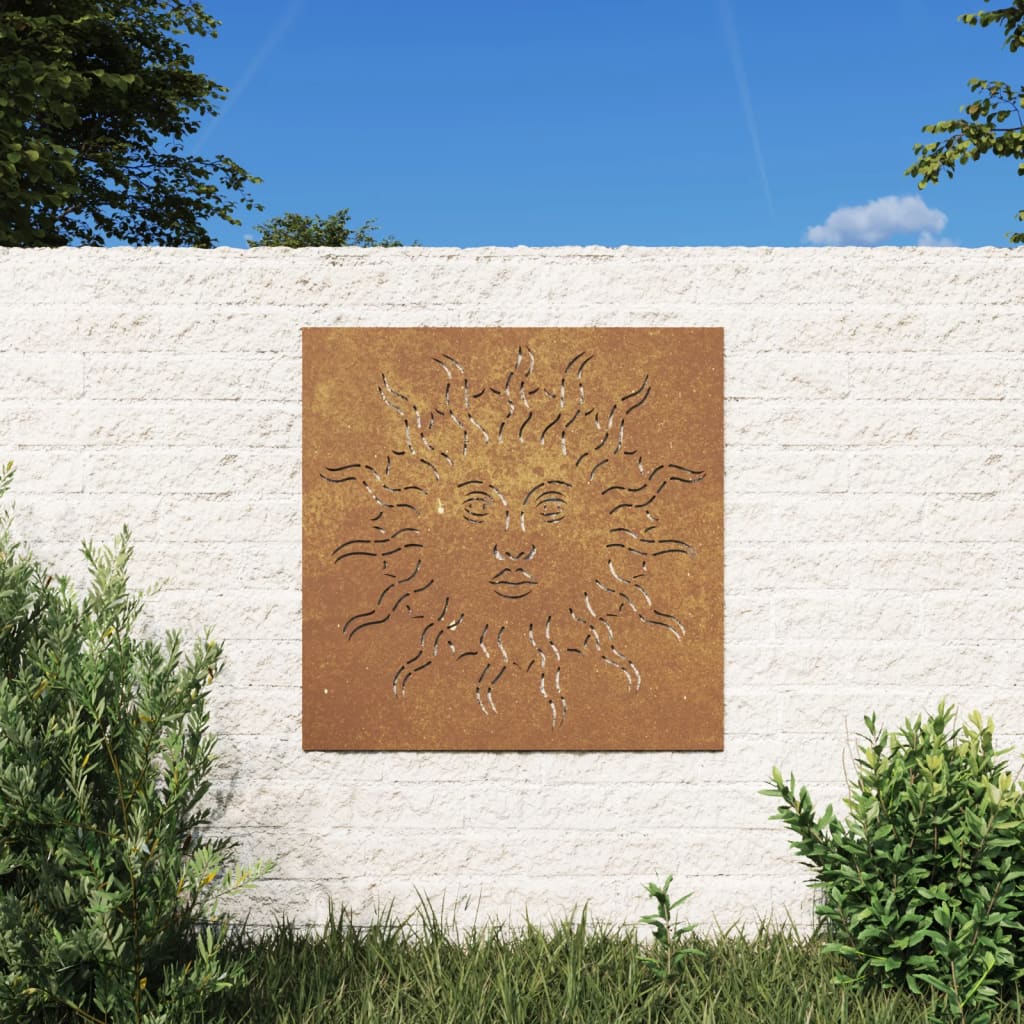 vidaXL Puutarhaseinäkoriste 55x55 cm corten teräs aurinkokuvio