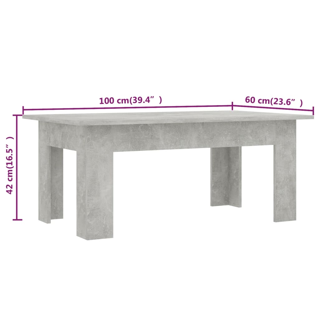 vidaXL Sohvapöytä betoninharmaa 100x60x42 cm tekninen puu