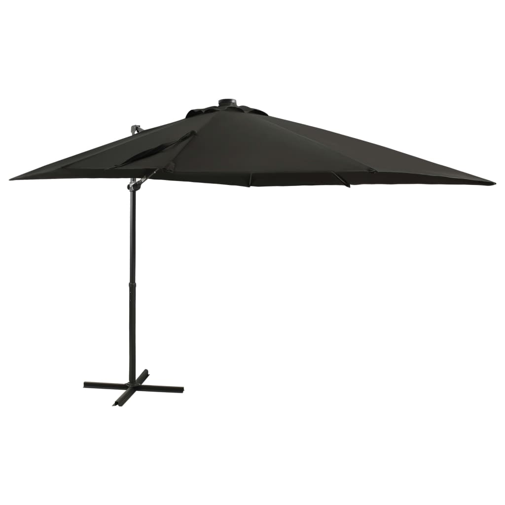 vidaXL Riippuva aurinkovarjo tangolla ja LED-valoilla musta 250 cm