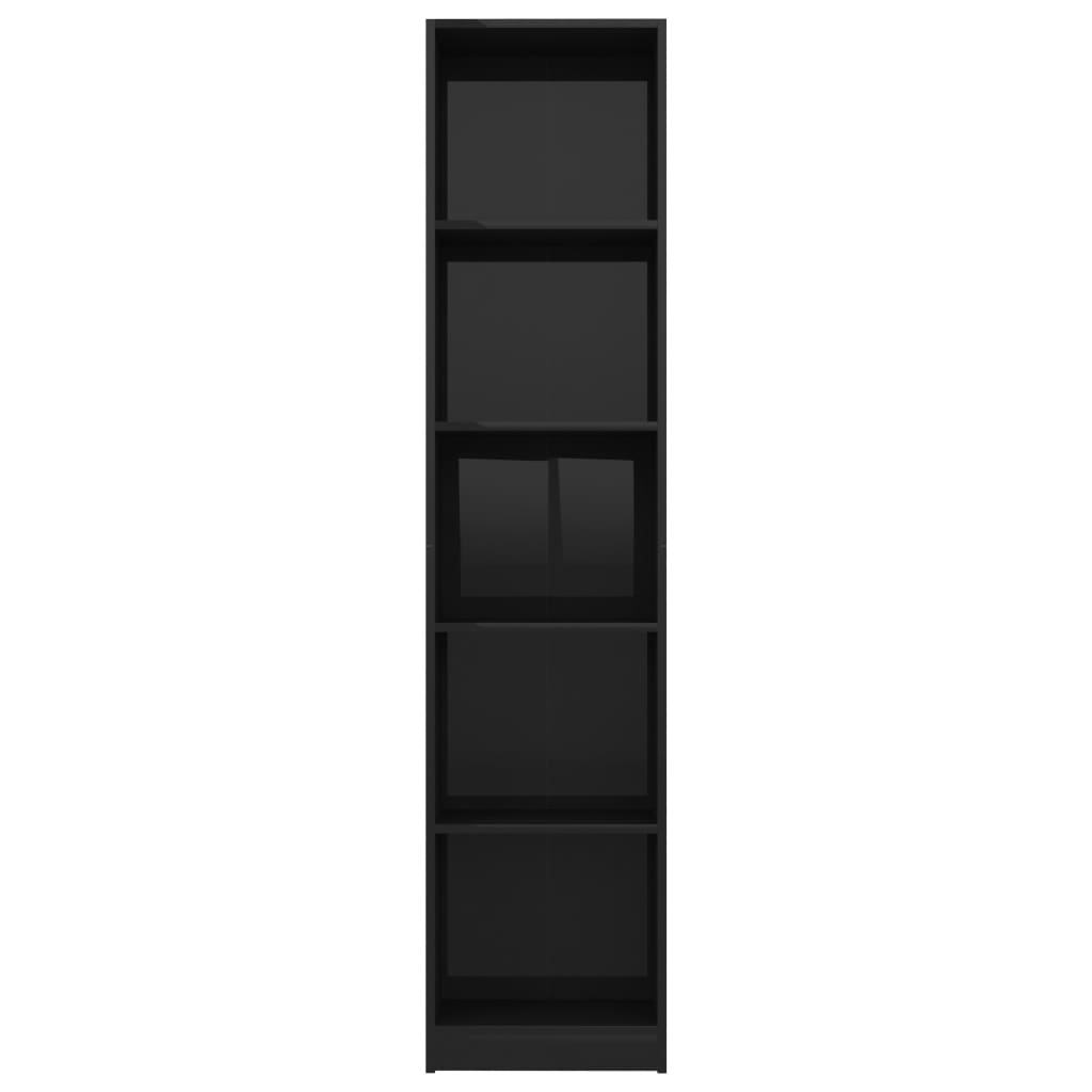 vidaXL 5-tasoinen kirjahylly korkeakiilto musta 40x24x175 cm lastulevy