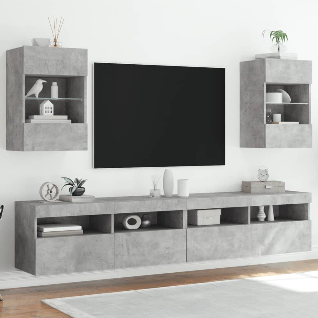 vidaXL TV-seinäkaapit LED-valoilla 2 kpl betoninharmaa 40x30x60,5 cm