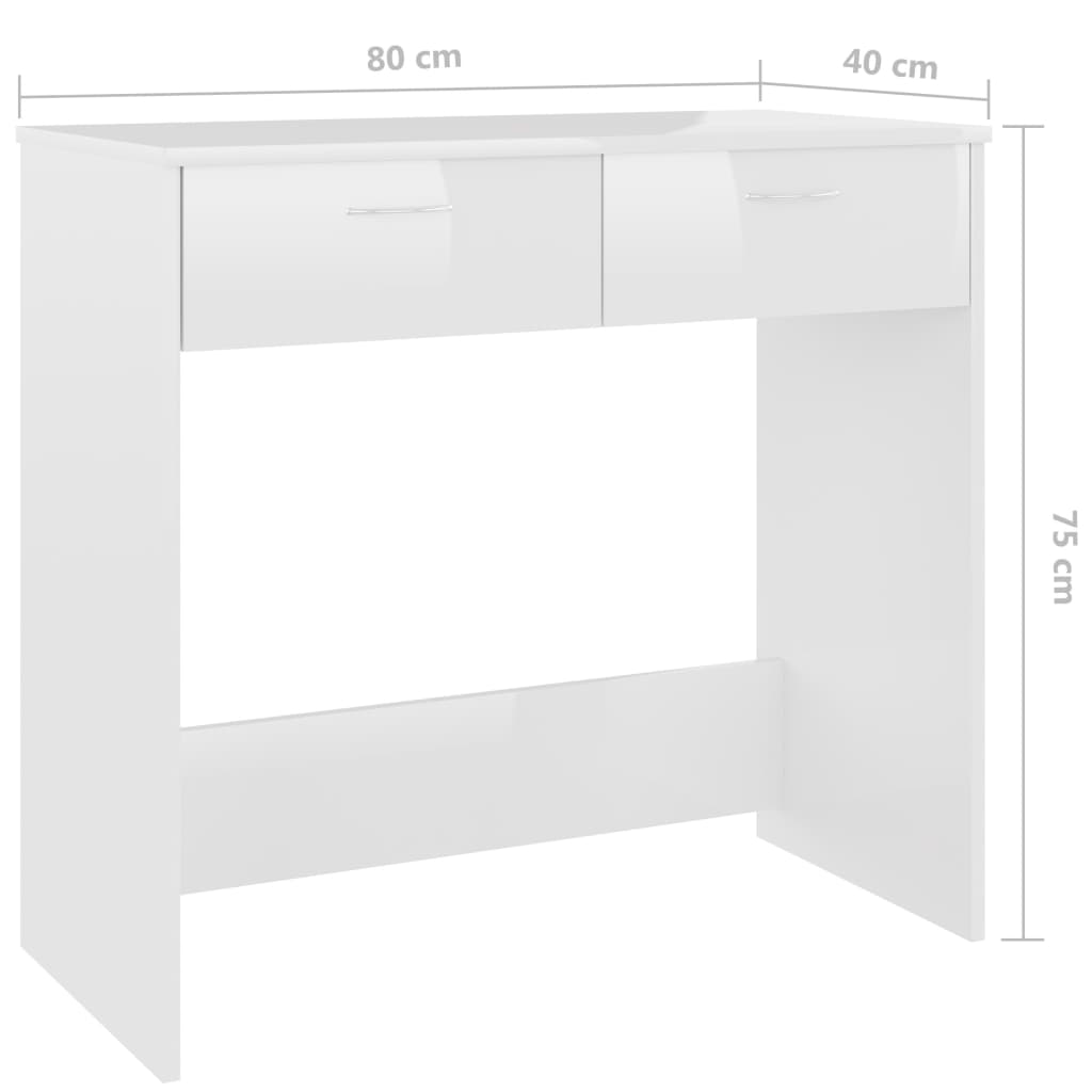 vidaXL Työpöytä korkeakiilto valkoinen 80x40x75 cm lastulevy