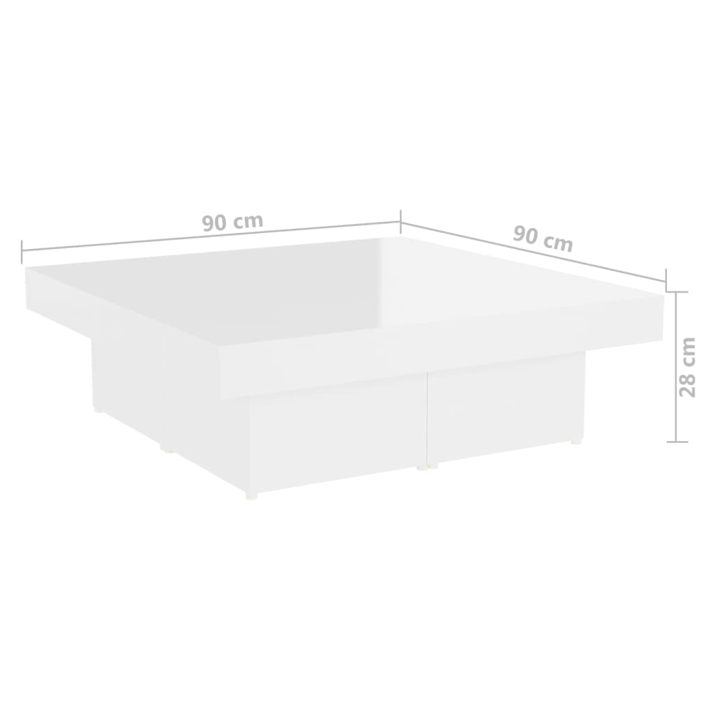 vidaXL Sohvapöytä korkeakiilto valkoinen 90x90x28 cm lastulevy