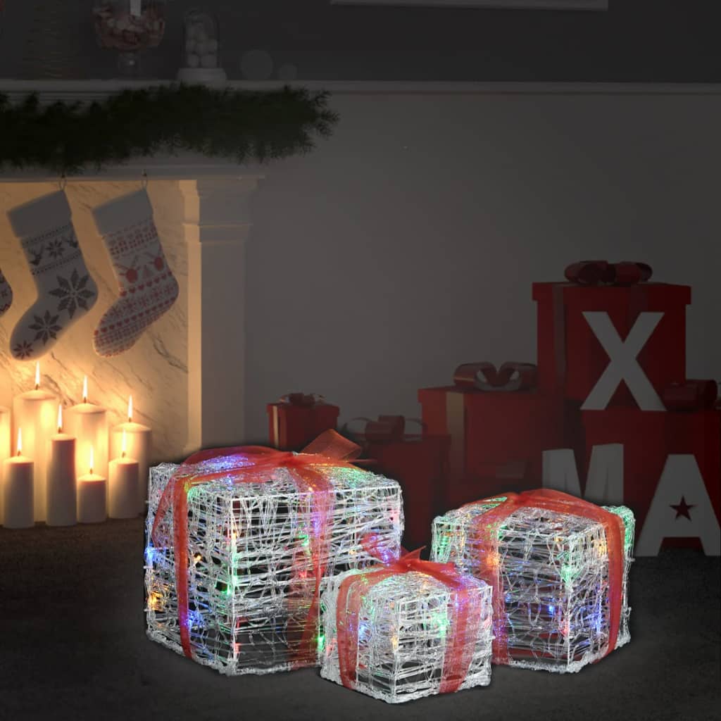 vidaXL Koristeelliset joululahjalaatikot 3 kpl akryyli värikäs