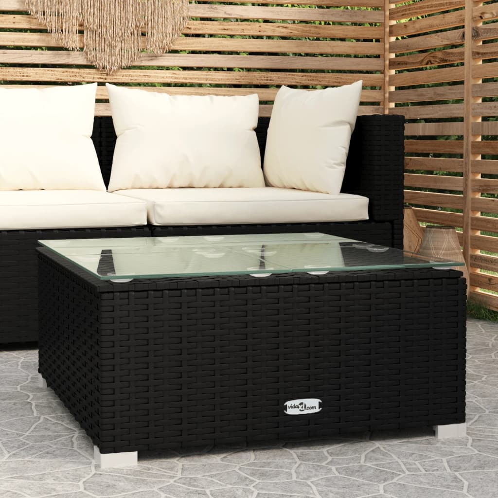vidaXL Puutarhan sohvapöytä musta 60x60x30 cm polyrottinki ja lasi
