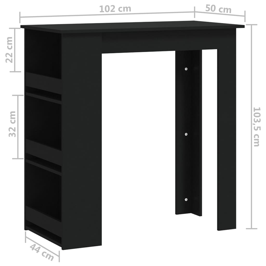 vidaXL Baaripöytä säilytystelineellä musta 102x50x103,5 cm lastulevy