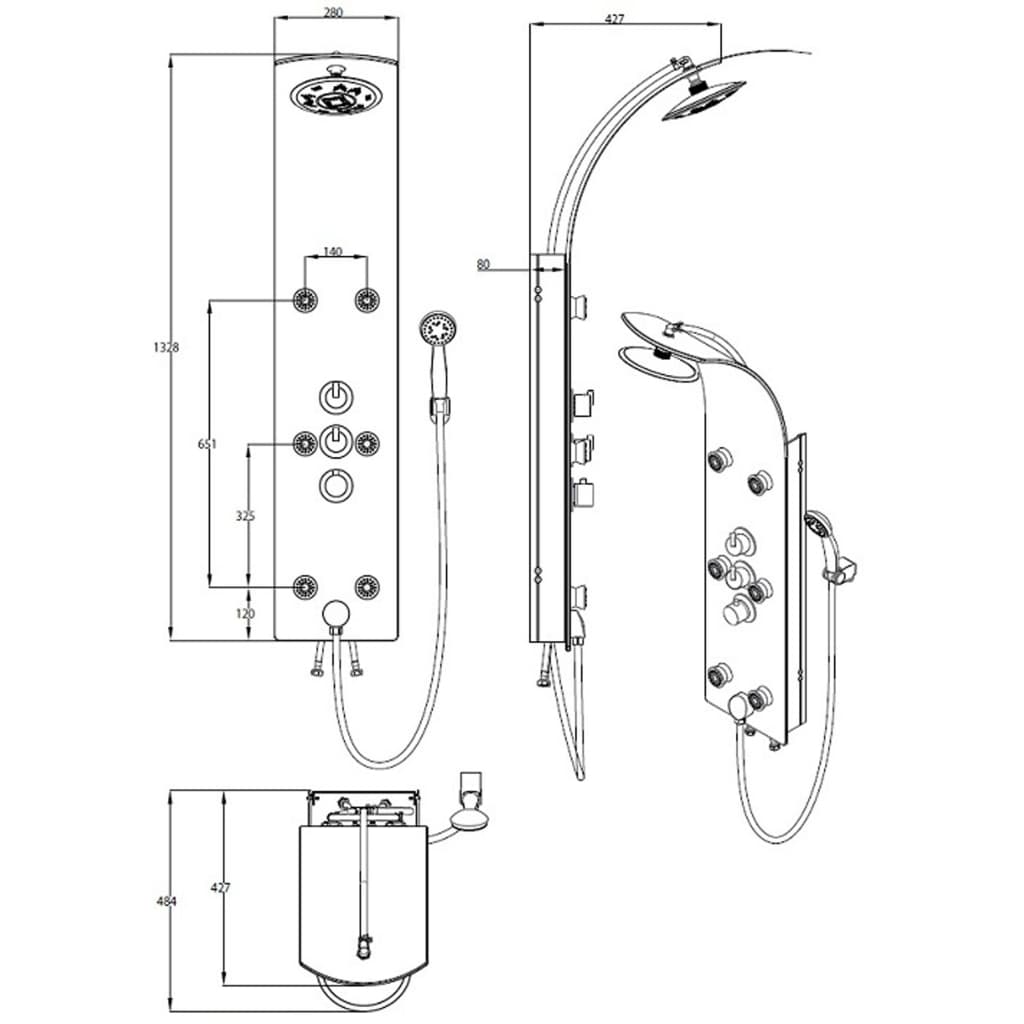 SCHÜTTE Suihkupaneelilasi termostaattisekoittimella LANZAROTE musta