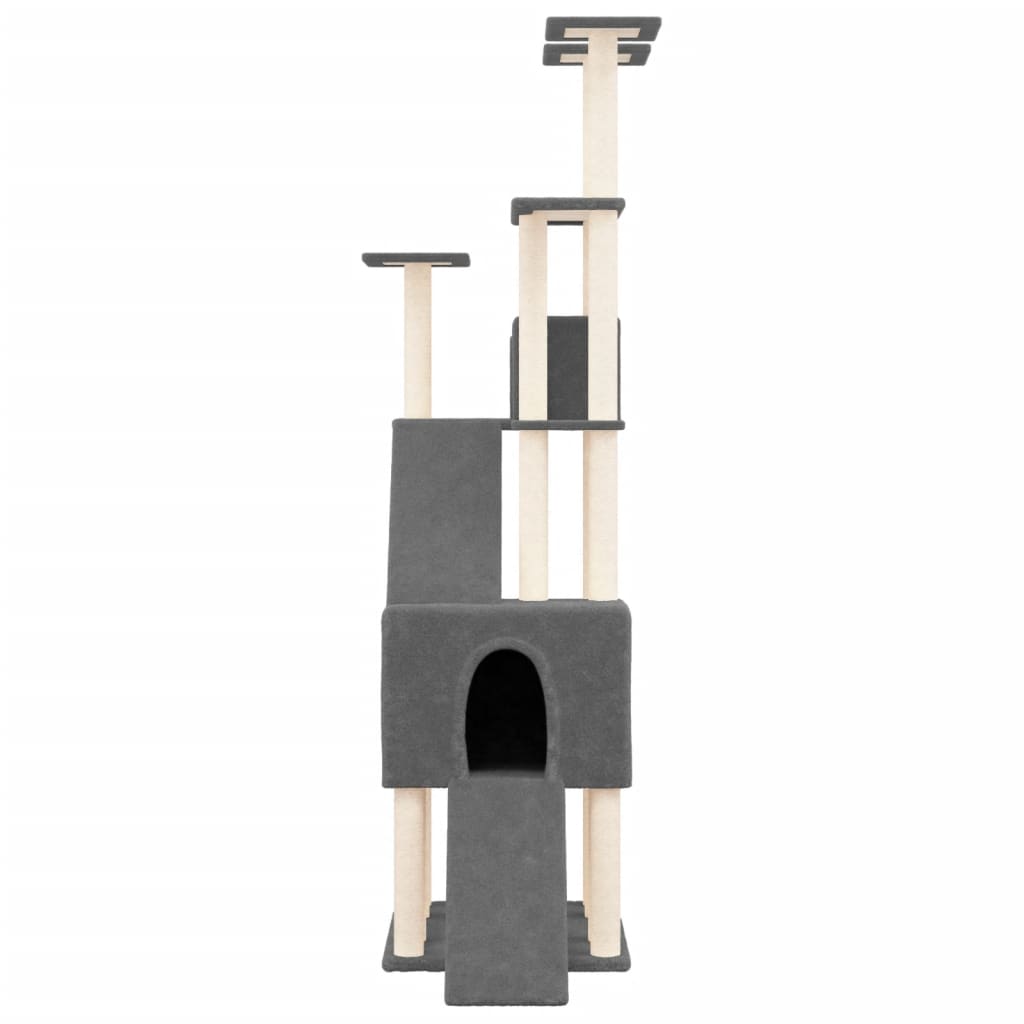 vidaXL Kissan kiipeilypuu sisal- raapimispylväillä tummanharmaa 190 cm