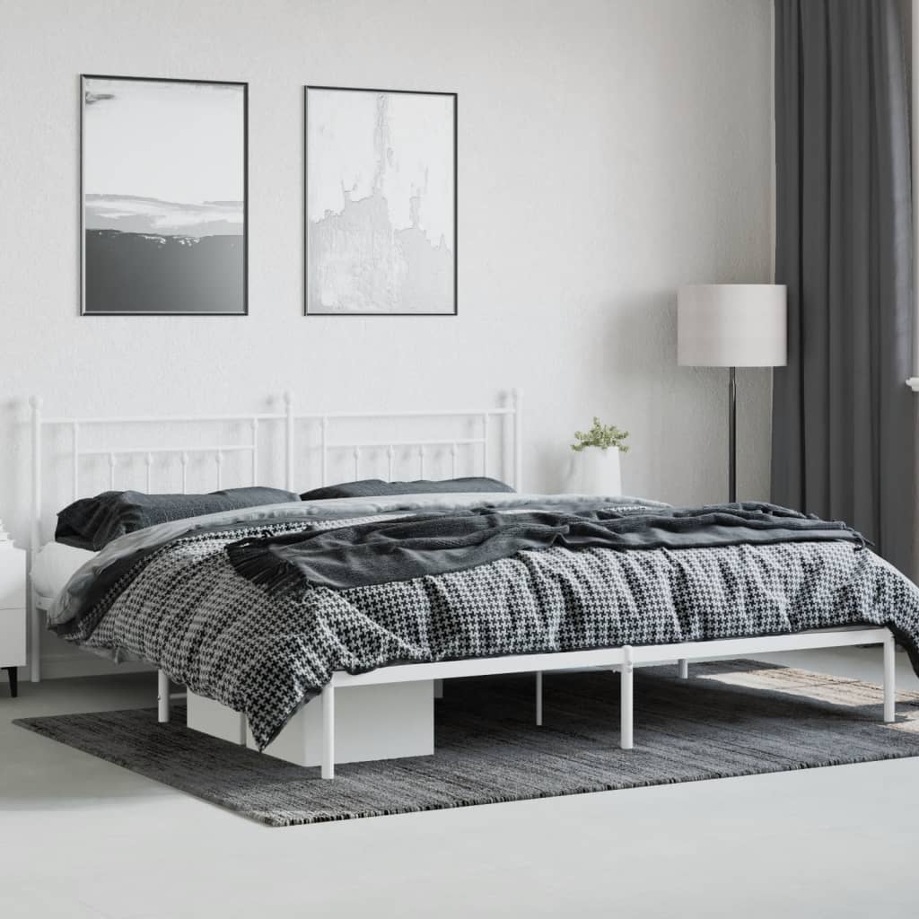 vidaXL Metallinen sängynrunko päädyllä valkoinen 200x200 cm