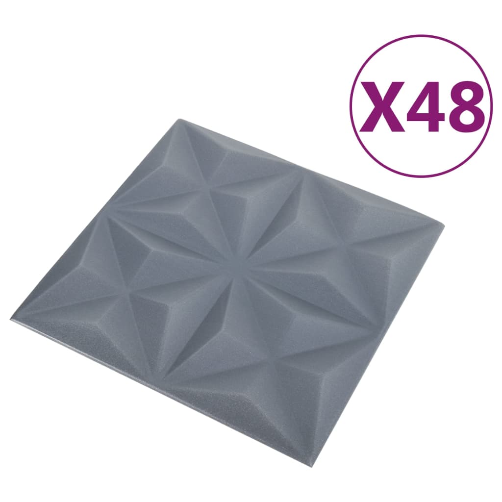vidaXL 3D-seinäpaneelit 48 kpl 50x50 cm harmaa origami 12 m²