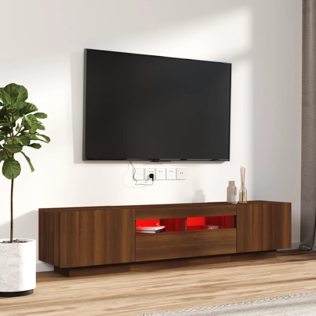vidaXL 2-osainen TV-kaappisarja LED-valoilla ruskea tammi tekninen puu