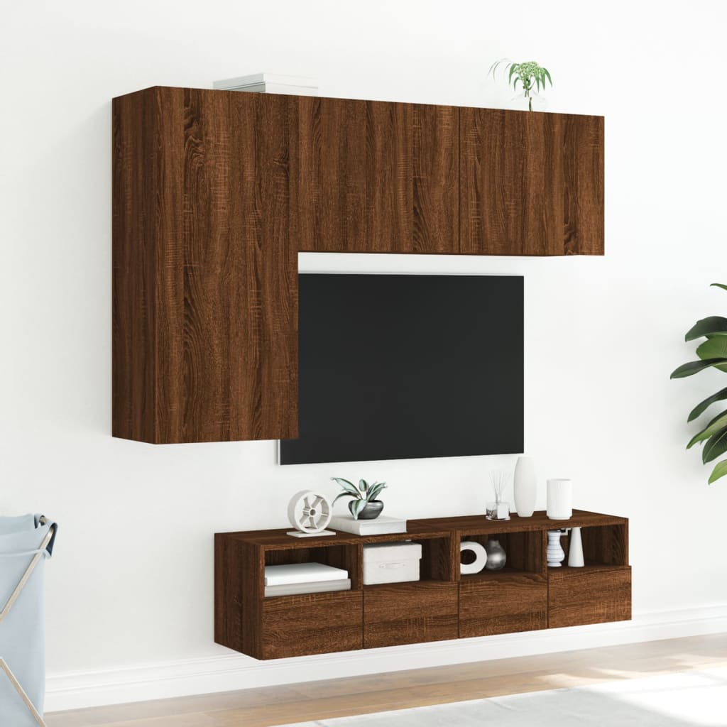 vidaXL 5-osainen TV-seinäyksikkösarja ruskea tammi tekninen puu