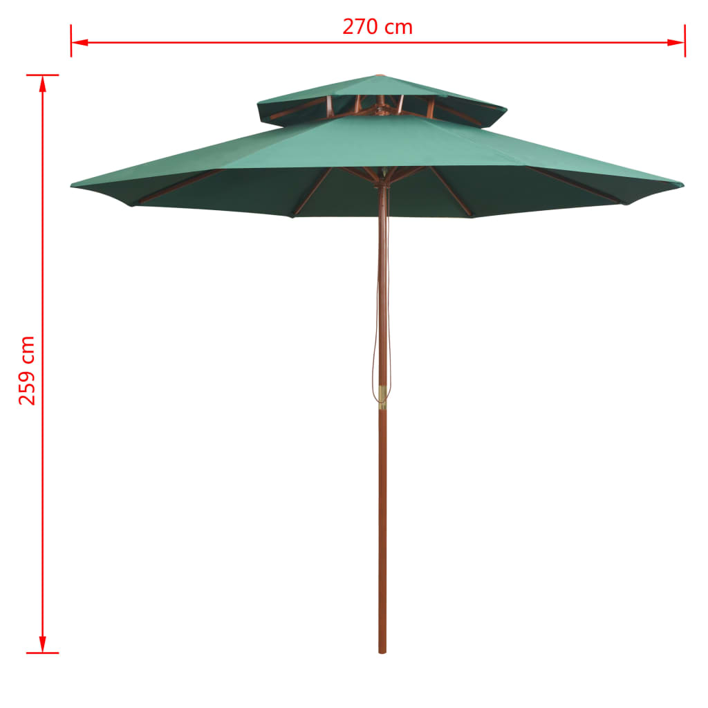 vidaXL 2-kerroksinen Aurinkovarjo 270x270 cm Puutanko Vihreä