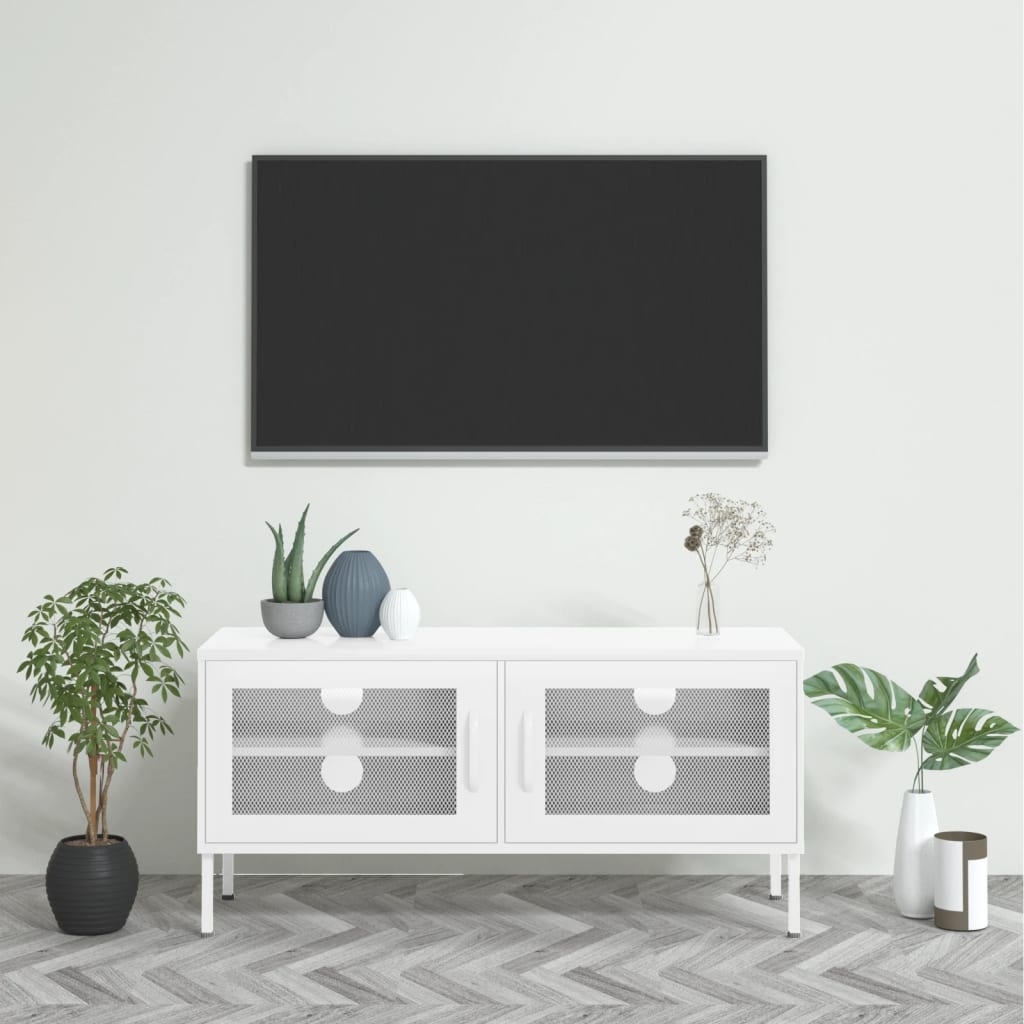 vidaXL TV-taso valkoinen 105x35x50 cm teräs