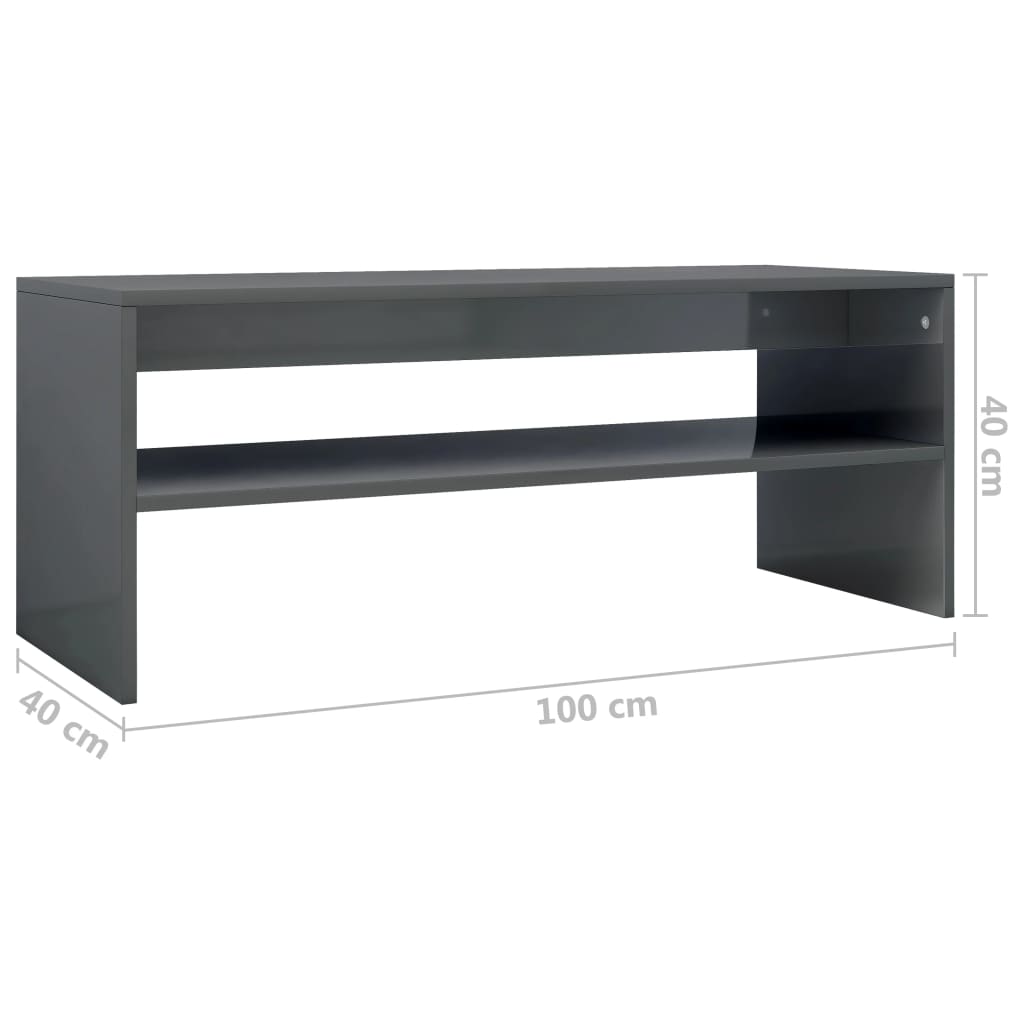 vidaXL Sohvapöytä korkeakiilto harmaa 100x40x40 cm lastulevy