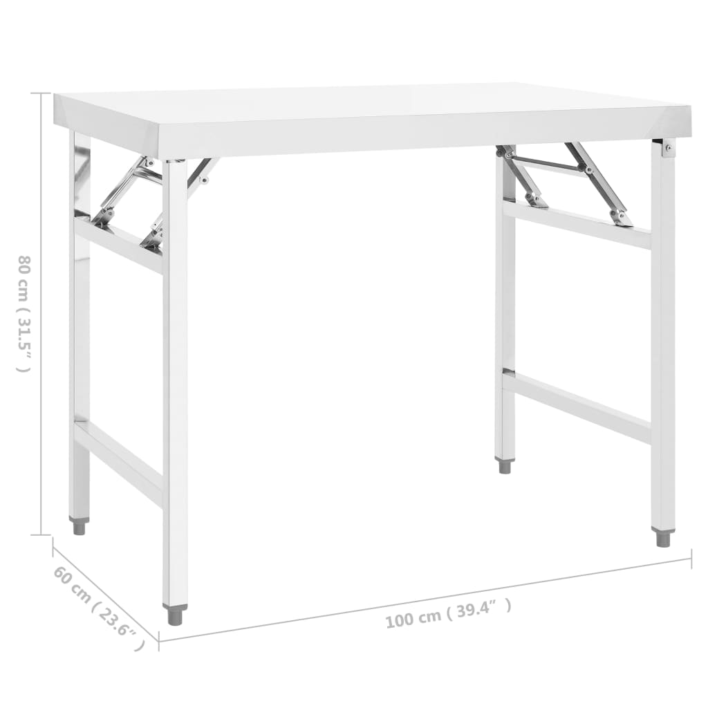 vidaXL Keittiön taitettava työpöytä 100x60x80 cm ruostumaton teräs