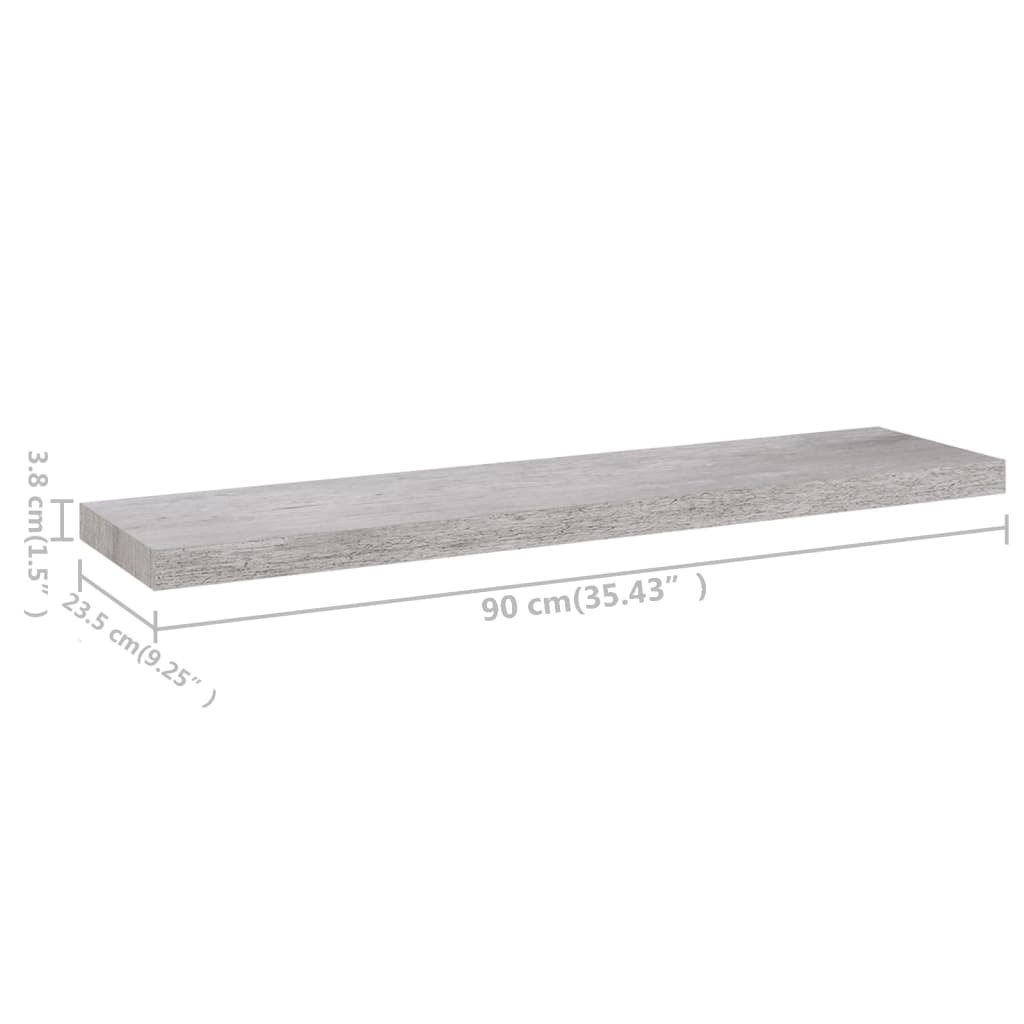 vidaXL Kelluvat seinähyllyt 2 kpl betoninharmaa 90x23,5x3,8 cm MDF