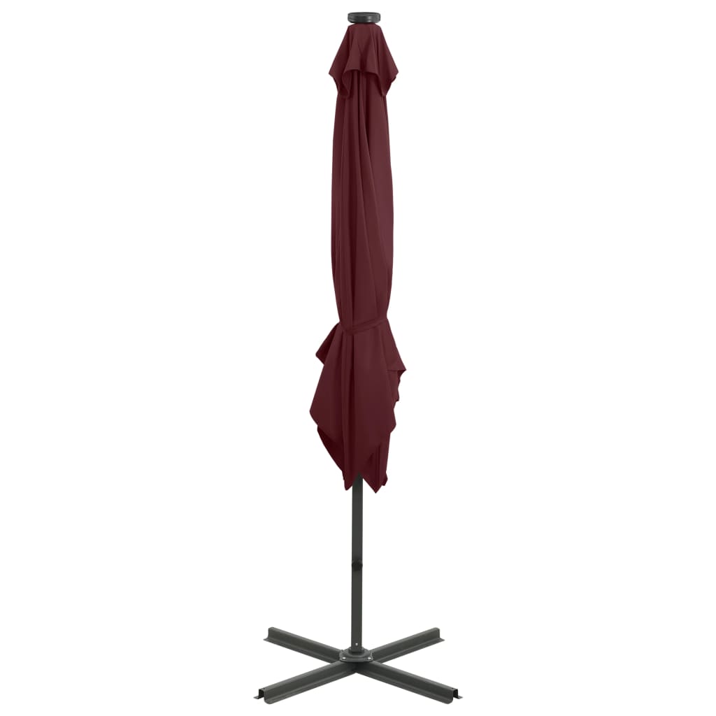vidaXL Riippuva aurinkovarjo tangolla ja LED-valoilla viininpu. 250 cm