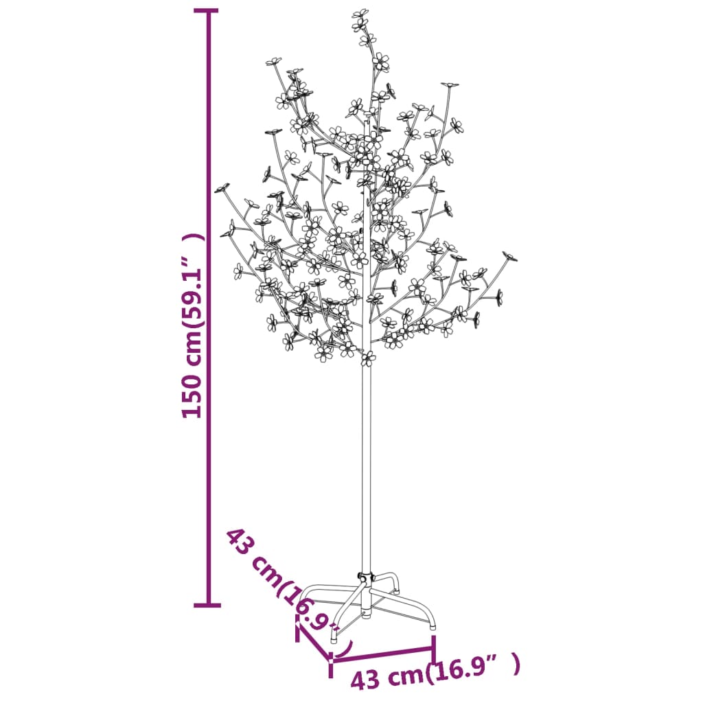 vidaXL Kirsikankukka LED-puu lämmin valkoinen 120 LED-valoa 150 cm
