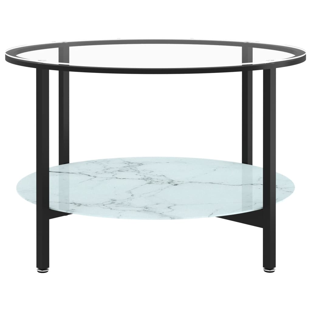 vidaXL Teepöytä musta ja valkoinen marmori 70 cm karkaistu lasi