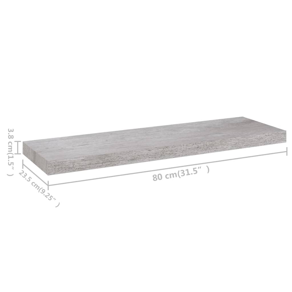 vidaXL Kelluva seinähylly betoninharmaa 80x23,5x3,8 cm MDF