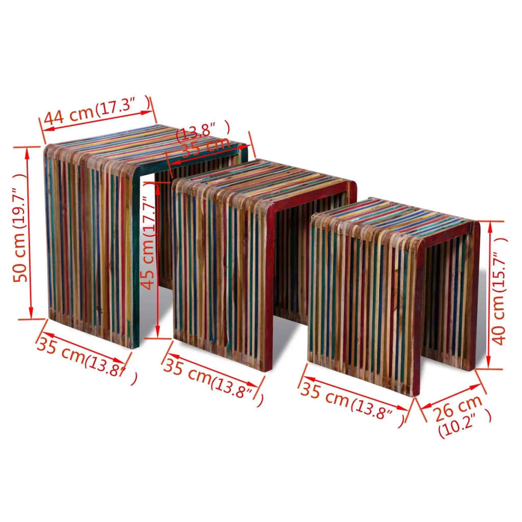 vidaXL Sarjapöytä 3 kpl Värikäs kierrätetty tiikkisäle