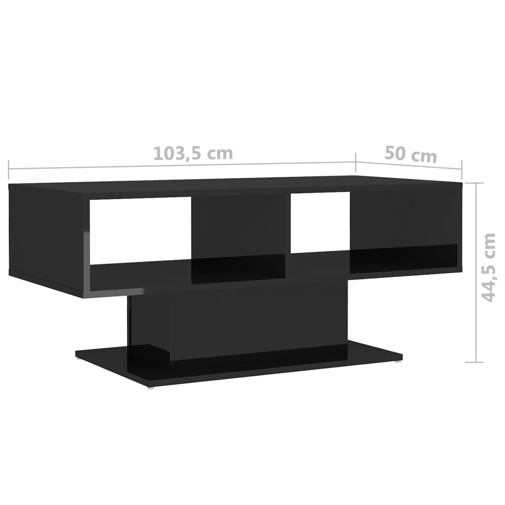 vidaXL Sohvapöytä korkeakiilto musta 103,5x50x44,5 cm lastulevy