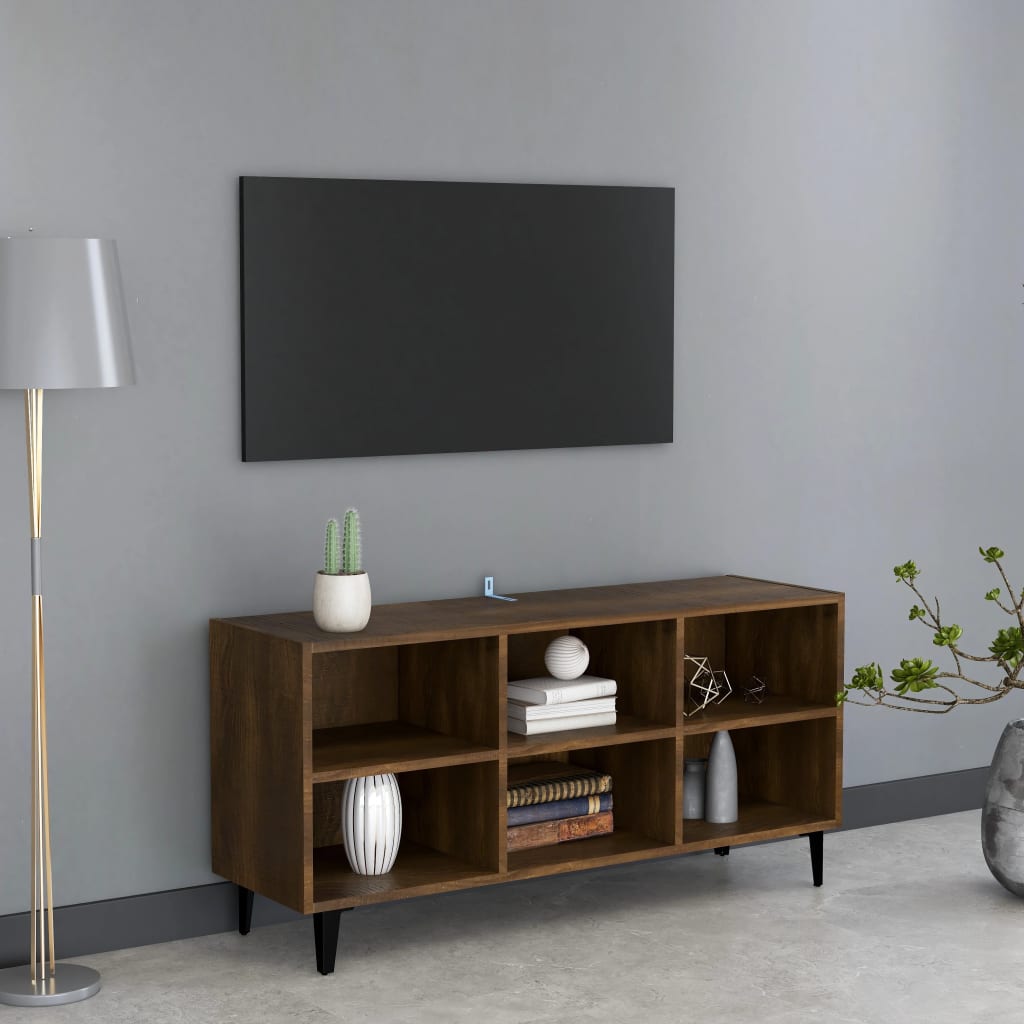 vidaXL TV-taso metallijalat ruskea tammi 103,5x30x50 cm