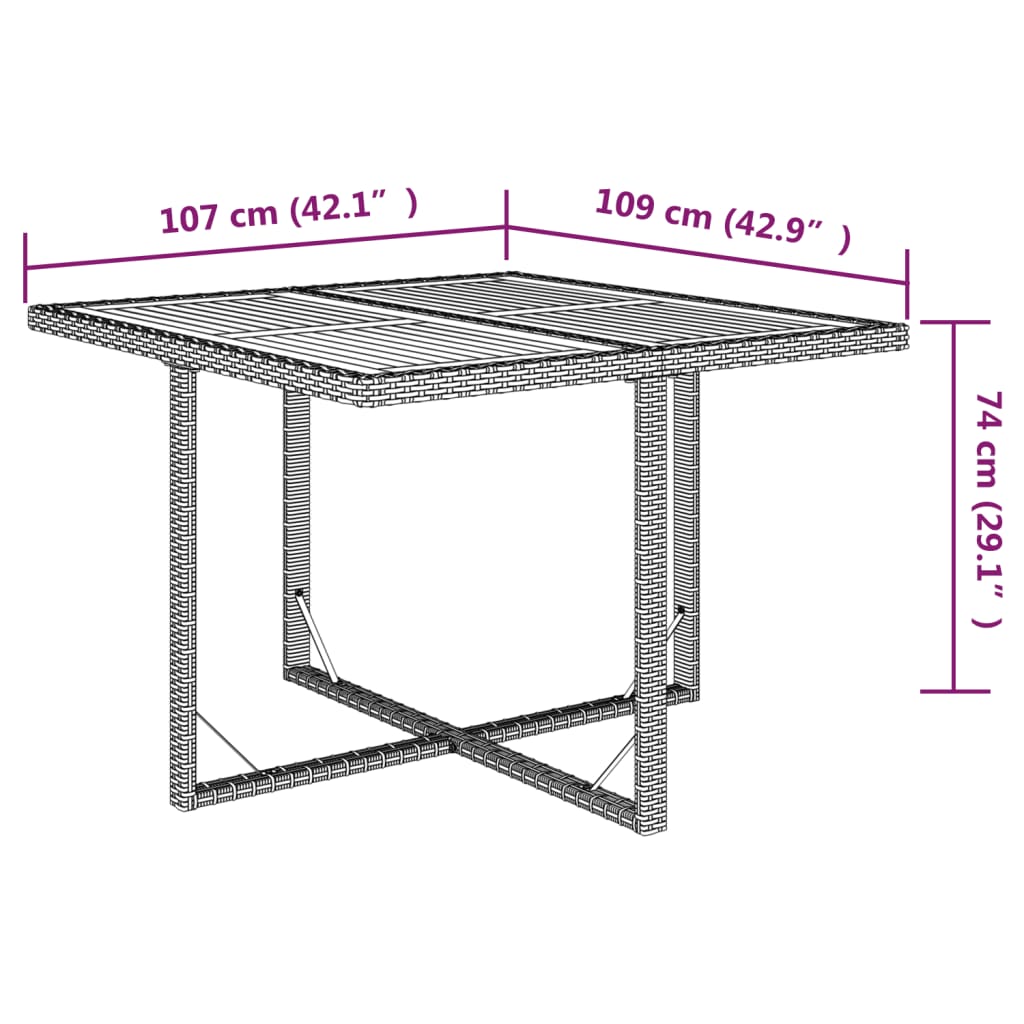 vidaXL Puutarhapöytä beige 109x107x74 cm polyrottinki ja täyspuu