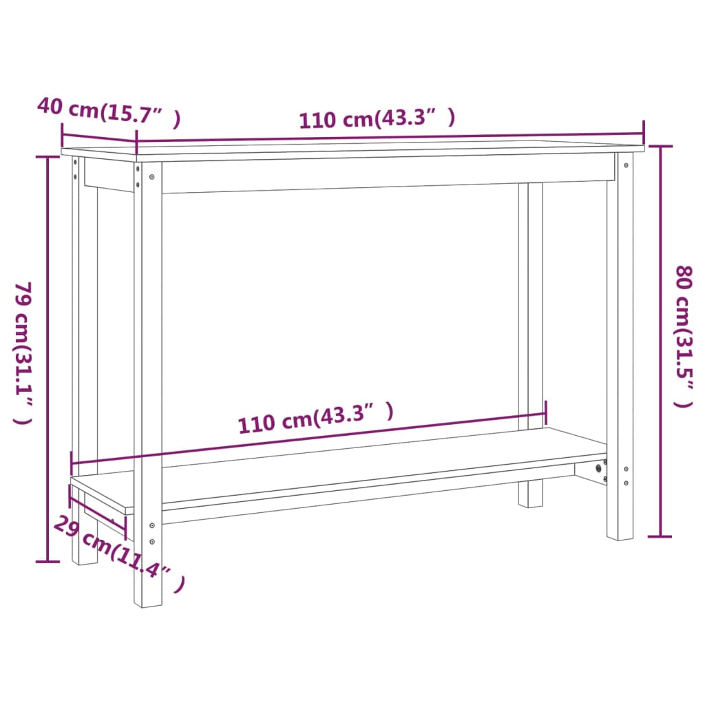 vidaXL Konsolipöytä harmaa 110x40x80 cm täysi mänty