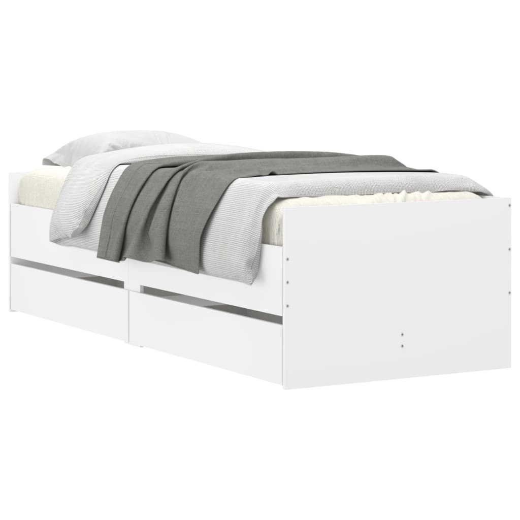 vidaXL Sängynrunko laatikoilla valkoinen 75x190 cm Small Single