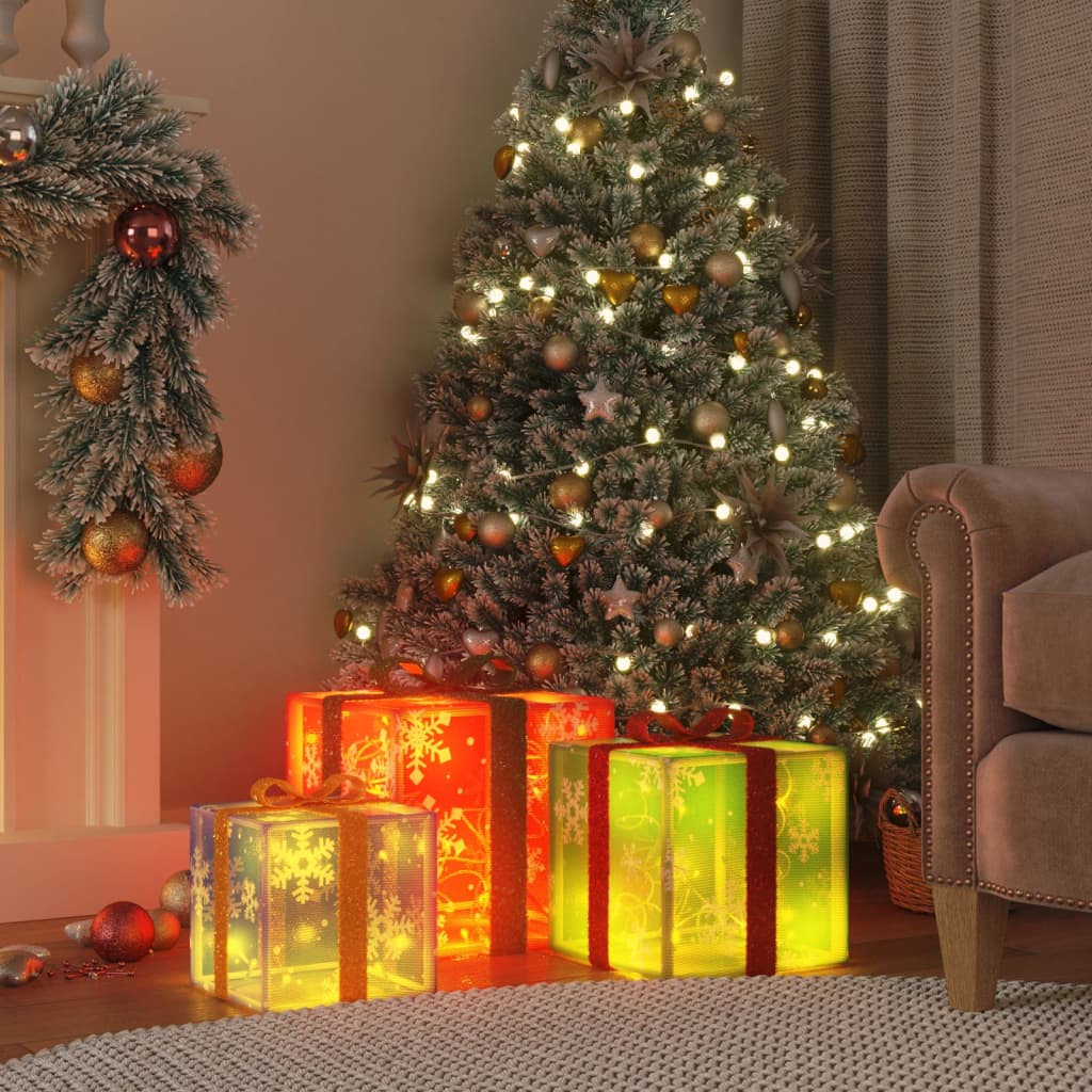 vidaXL Valaistut joululahjat 3 kpl 64 lämpimän valkoista LED-valoa
