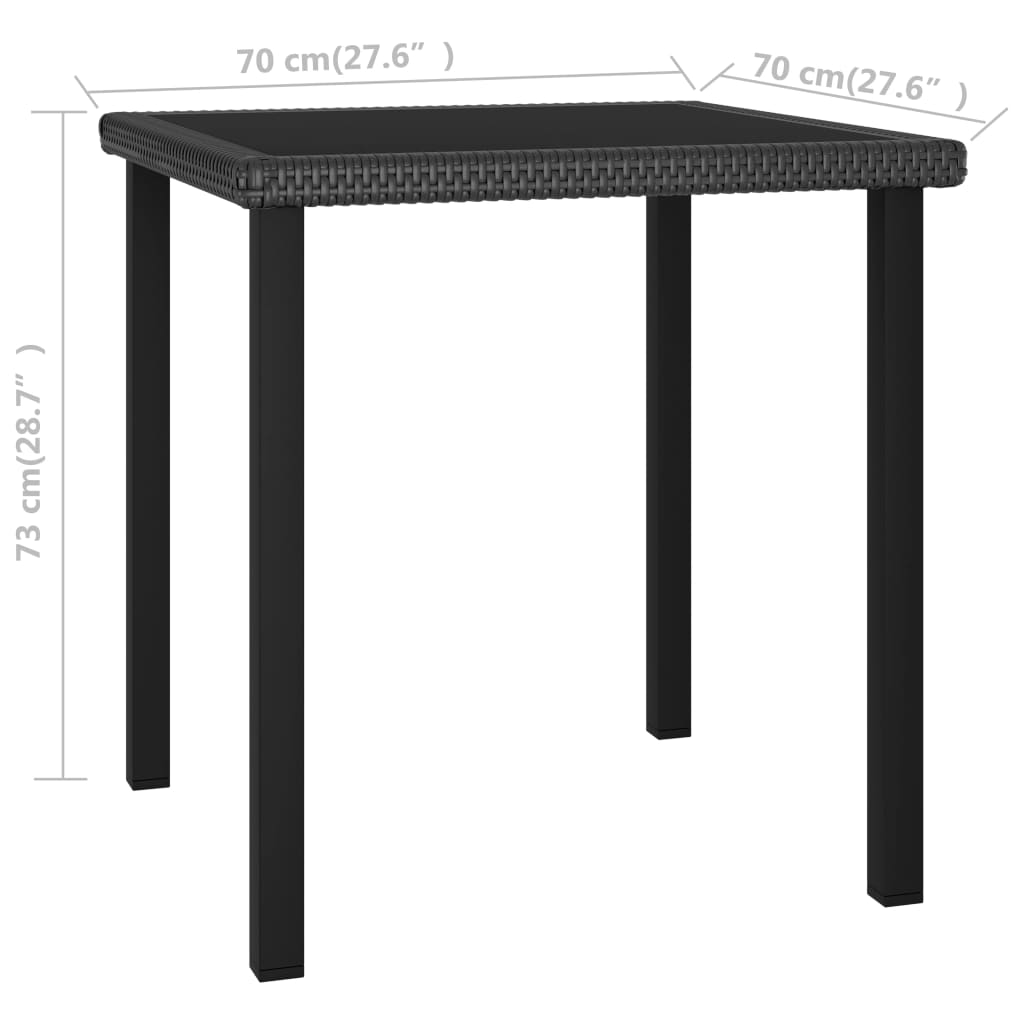 vidaXL Puutarhan ruokapöytä musta 70x70x73 cm polyrottinki