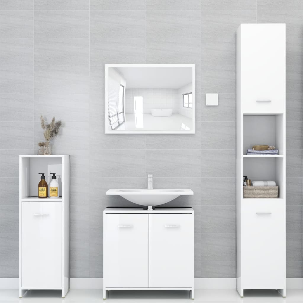 vidaXL 4-osainen kylpyhuone kalustesarja korkeakiilto valk. lastulevy