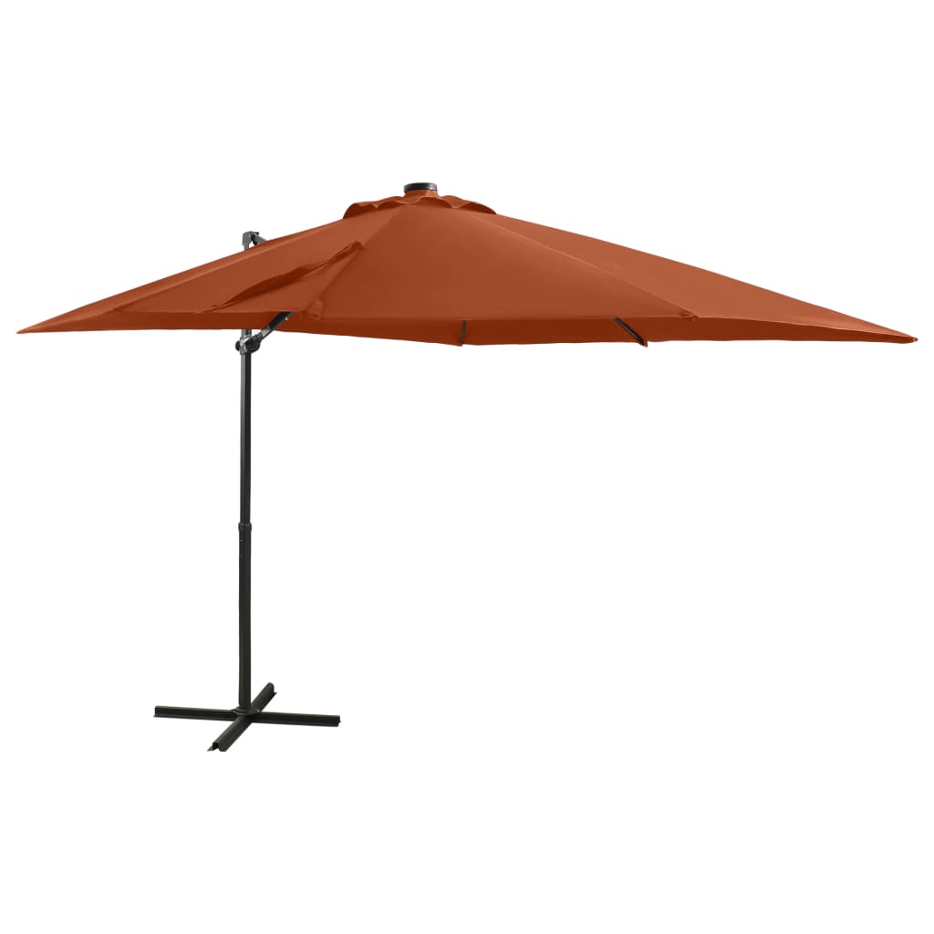 vidaXL Riippuva aurinkovarjo tangolla ja LED-valoilla terrakotta 250cm