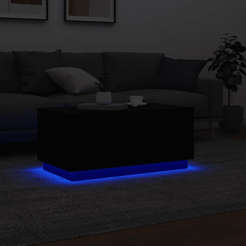 vidaXL Sohvapöytä LED-valoilla musta 90x50x40 cm